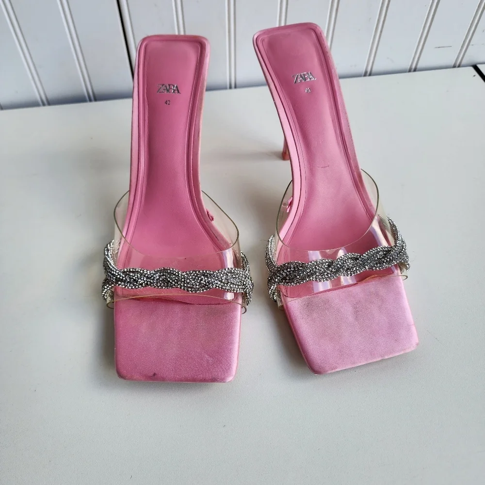 Zara Pink High Heel Slippers Women Heeled Sandals Woman Heels Sz 42 US Size 11 - Picture 2 of 10
